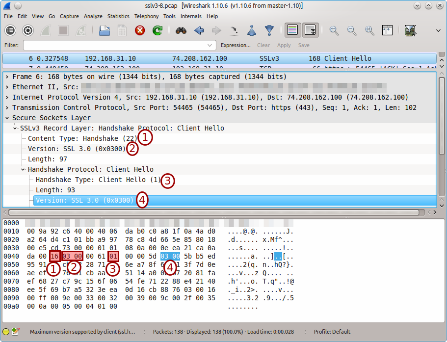 SSLv3 handshake in Wireshark