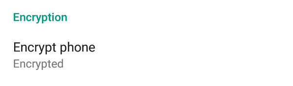 Encryption status shown in Android settings